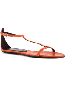 Haymarket Leather Sandals - predominant colour: bright orange; occasions: casual, holiday; material: leather; heel height: flat; embellishment: buckles; ankle detail: ankle strap; heel: standard; toe: open toe/peeptoe; style: strappy; trends: fluorescent; finish: plain; pattern: patterned/print, plain