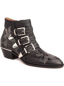 Banshee Leather Ankle Boots - predominant colour: black; occasions: casual; material: leather; heel height: mid; embellishment: studs; heel: block; toe: pointed toe; boot length: ankle boot; style: cowboy; trends: metallics; finish: plain; pattern: plain
