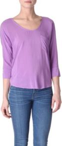 Jersey Back Top - neckline: v-neck; pattern: plain; predominant colour: lilac; occasions: casual; length: standard; style: top; fibres: polyester/polyamide - 100%; fit: body skimming; sleeve length: 3/4 length; sleeve style: standard; texture group: jersey - stretchy/drapey