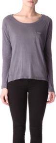 Light Jersey Top - neckline: round neck; pattern: plain; style: t-shirt; bust detail: pocket detail at bust; predominant colour: charcoal; occasions: casual; length: standard; fibres: cotton - 100%; fit: loose; sleeve length: long sleeve; sleeve style: standard; pattern type: fabric; texture group: jersey - stretchy/drapey