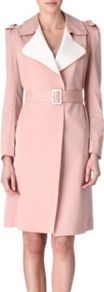 Ludlow Trench Coat - pattern: plain; shoulder detail: obvious epaulette; style: trench coat; length: on the knee; collar: standard lapel/rever collar; predominant colour: blush; occasions: casual, evening, work; fit: tailored/fitted; fibres: cotton - mix; waist detail: belted waist/tie at waist/drawstring; back detail: back vent/flap at back; sleeve length: long sleeve; sleeve style: standard; texture group: cotton feel fabrics; collar break: medium; pattern type: fabric