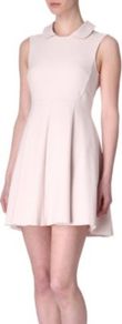 Denise Dress - length: mid thigh; sleeve style: sleeveless; predominant colour: blush; occasions: casual, evening, work; fit: fitted at waist & bust; style: fit & flare; fibres: polyester/polyamide - stretch; neckline: no opening/shirt collar/peter pan; hip detail: structured pleats at hip; sleeve length: sleeveless; trends: volume; texture group: other - light to midweight