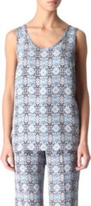 Deborah Top - neckline: round neck; sleeve style: standard vest straps/shoulder straps; style: vest top; predominant colour: pale blue; occasions: casual, holiday; length: standard; fibres: silk - 100%; fit: straight cut; sleeve length: sleeveless; texture group: crepes; trends: modern geometrics; pattern type: fabric; pattern size: standard; pattern: patterned/print