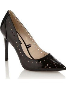 Black Enya Cutout Patent Court Shoes - predominant colour: black; occasions: evening; material: faux leather; heel height: high; heel: stiletto; toe: pointed toe; style: courts; finish: patent; pattern: plain