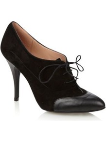 Black Suede Lace Up High High Heeled Court Shoes With Capped Toe - predominant colour: black; occasions: evening, work; material: suede; heel height: mid; heel: stiletto; toe: round toe; style: courts; finish: plain; pattern: plain; embellishment: toe cap