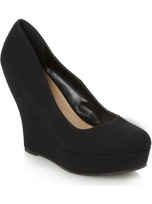 Black Gorgeia High Wedge Court Shoes - predominant colour: black; occasions: casual, evening, work, occasion; material: faux leather; heel height: high; heel: wedge; toe: round toe; style: courts; finish: plain; pattern: plain
