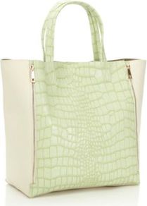 Light Green Mock Croc Shopper Bag - secondary colour: ivory; predominant colour: pistachio; style: tote; length: handle; size: standard; material: faux leather; pattern: animal print; finish: plain