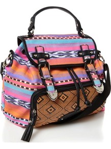 Designer Pink Aztec Backpack - occasions: casual; predominant colour: multicoloured; style: rucksack; length: rucksack; size: standard; material: fabric; finish: plain; pattern: patterned/print