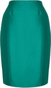 Petite Green Silk Wool Pencil Skirt - pattern: plain; style: pencil; fit: tailored/fitted; waist: high rise; predominant colour: emerald green; occasions: evening, work, occasion; length: just above the knee; fibres: wool - 100%; texture group: structured shiny - satin/tafetta/silk etc.; pattern type: fabric