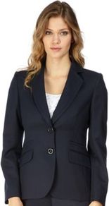 Navy Jacquard Jacket - pattern: plain; style: single breasted blazer; collar: standard lapel/rever collar; predominant colour: navy; occasions: casual, evening, work; length: standard; fit: tailored/fitted; fibres: polyester/polyamide - mix; sleeve length: long sleeve; sleeve style: standard; collar break: low/open; pattern type: fabric; texture group: brocade/jacquard