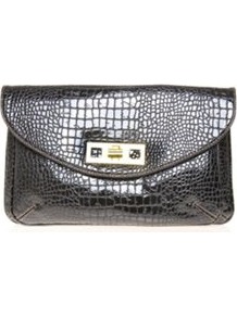 Mod Squad Clutch - predominant colour: black; occasions: evening; style: clutch; length: hand carry; size: standard; material: faux leather; pattern: animal print; finish: patent