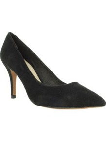 Black Suede Mid High Pointed Court Shoes - predominant colour: black; occasions: work; material: suede; heel height: mid; heel: stiletto; toe: pointed toe; style: courts; finish: plain; pattern: plain