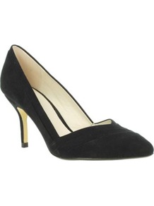Black Pointed Toe Court Shoes With V Throat - predominant colour: black; occasions: evening; material: faux leather; heel height: high; heel: stiletto; toe: pointed toe; style: courts; finish: plain; pattern: plain