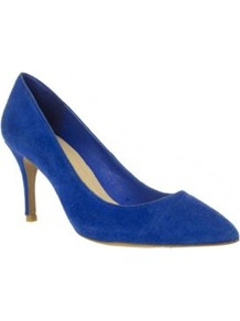 Blue Suede Mid High Pointed Court Shoes - predominant colour: royal blue; occasions: occasion; material: suede; heel height: mid; heel: stiletto; toe: pointed toe; style: courts; finish: plain; pattern: plain