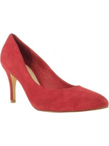 Red Suede Mid High Pointed Court Shoes - predominant colour: true red; occasions: evening; material: suede; heel height: mid; heel: stiletto; toe: pointed toe; style: courts; finish: plain; pattern: plain