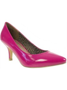Patent Low Heeled Pointed Court Shoes - predominant colour: hot pink; occasions: evening, work, occasion; material: faux leather; heel height: mid; heel: standard; toe: pointed toe; style: courts; finish: patent; pattern: plain