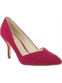 Pink Pointed Toe Court Shoes With V Throat - predominant colour: hot pink; occasions: evening, work, occasion; material: suede; heel height: high; heel: stiletto; toe: pointed toe; style: courts; finish: plain; pattern: plain