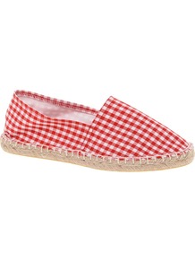 Jessie Espadrilles - predominant colour: true red; occasions: casual, holiday; material: fabric; heel height: flat; toe: round toe; style: ballerinas / pumps; finish: plain; pattern: checked/gingham