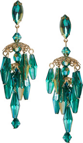 Mini Lampshade Earrings - predominant colour: turquoise; occasions: evening, occasion, holiday; style: chandelier; length: long; size: large/oversized; material: chain/metal; fastening: pierced; finish: plain; embellishment: beading, crystals