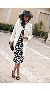 Joanna Hope Single Breasted Coat - pattern: plain; collar: round collar/collarless; style: single breasted; length: mid thigh; predominant colour: ivory; occasions: evening, work, occasion; fit: tailored/fitted; fibres: polyester/polyamide - 100%; sleeve length: long sleeve; sleeve style: standard; texture group: cotton feel fabrics; collar break: high; pattern type: fabric