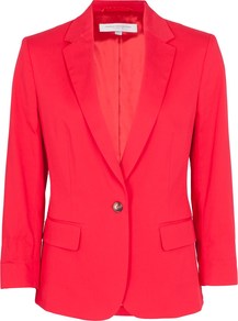 Sun Dry Cotton Blazer - pattern: plain; style: single breasted blazer; collar: standard lapel/rever collar; predominant colour: true red; occasions: casual, work, occasion; length: standard; fit: tailored/fitted; fibres: cotton - stretch; back detail: back vent/flap at back; sleeve length: 3/4 length; sleeve style: standard; texture group: cotton feel fabrics; collar break: low/open; pattern type: fabric