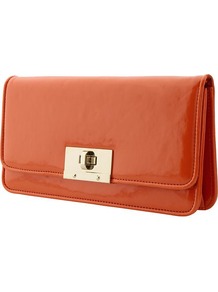 Patent Clutch - predominant colour: bright orange; occasions: evening, occasion; type of pattern: standard; style: clutch; length: hand carry; size: small; material: faux leather; pattern: plain; finish: patent