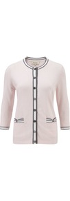 Shell Pink Bow Pocket Cardigan - neckline: round neck; pattern: plain; predominant colour: blush; occasions: casual, work; length: standard; style: standard; fibres: cotton - mix; fit: standard fit; sleeve length: 3/4 length; sleeve style: standard; texture group: knits/crochet; pattern type: knitted - fine stitch; pattern size: standard