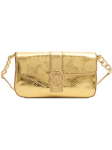 Fulton Clutch - predominant colour: gold; occasions: evening, occasion; type of pattern: light; style: shoulder; length: shoulder (tucks under arm); size: small; material: leather; pattern: animal print; trends: metallics; finish: metallic; embellishment: chain/metal