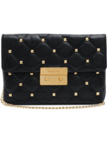 Sloan Quilt Studded Clutch - secondary colour: gold; predominant colour: black; occasions: evening, work, occasion; type of pattern: small; style: clutch; length: shoulder (tucks under arm); size: small; material: leather; embellishment: studs; pattern: plain; finish: plain