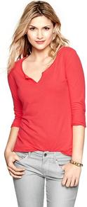 Luxe Jersey Split V T - neckline: low v-neck; pattern: plain; style: t-shirt; predominant colour: coral; occasions: casual; length: standard; fibres: cotton - mix; fit: body skimming; sleeve length: 3/4 length; sleeve style: standard; pattern type: fabric; texture group: jersey - stretchy/drapey