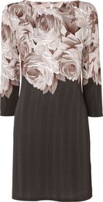 Women's Vintage Rose Tunic, Black - neckline: slash/boat neckline; style: tunic; secondary colour: blush; predominant colour: black; occasions: evening, work; fibres: viscose/rayon - stretch; fit: body skimming; length: mid thigh; back detail: keyhole/peephole detail at back; sleeve length: 3/4 length; sleeve style: standard; trends: high impact florals; pattern type: fabric; pattern size: big & busy; pattern: florals; texture group: other - light to midweight