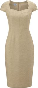 Women's Ines Dress, Champagne - style: shift; sleeve style: capped; fit: fitted at waist; pattern: plain; neckline: sweetheart; predominant colour: stone; length: just above the knee; fibres: cotton - mix; occasions: occasion; sleeve length: sleeveless; pattern type: fabric; texture group: woven light midweight