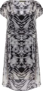 Women's Naomi Print Hook Up Dress, Multi Coloured - style: tunic; fit: loose; predominant colour: charcoal; secondary colour: light grey; occasions: evening, work; length: just above the knee; neckline: scoop; fibres: viscose/rayon - 100%; sleeve length: short sleeve; sleeve style: standard; texture group: sheer fabrics/chiffon/organza etc.; pattern type: fabric; pattern size: big & busy; pattern: patterned/print