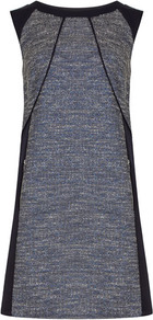 Ink Boucle Panel Shift - style: shift; neckline: round neck; pattern: plain, herringbone/tweed; sleeve style: sleeveless; shoulder detail: contrast pattern/fabric at shoulder; predominant colour: charcoal; occasions: casual, evening, work, occasion; length: just above the knee; fit: soft a-line; fibres: polyester/polyamide - stretch; sleeve length: sleeveless; trends: sporty redux, glamorous day shifts; pattern type: fabric; pattern size: standard; texture group: tweed - light/midweight