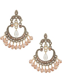 Blush Drop Earrings - predominant colour: blush; occasions: evening, occasion, holiday; style: chandelier; length: mid; size: large/oversized; material: chain/metal; fastening: pierced; trends: metallics; finish: metallic; embellishment: beading, chain/metal, crystals, jewels, pearls