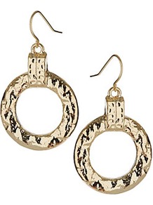 Beaten Drop Earrings - predominant colour: gold; occasions: casual, evening, work, occasion, holiday; style: drop; length: mid; size: standard; material: chain/metal; fastening: pierced; trends: metallics; finish: metallic