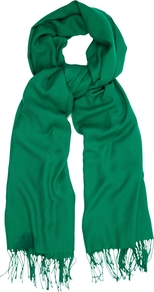 Fringed Stole, Emerald Green - predominant colour: emerald green; occasions: casual, evening, work; style: regular; material: fabric; pattern: plain
