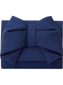 Sherry Clutch Handbag, Royal Blue - predominant colour: navy; occasions: evening, occasion; type of pattern: standard; style: clutch; length: hand carry; size: small; material: satin; pattern: plain; finish: plain; embellishment: bow