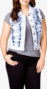 Mineral Wash Denim Vest - sleeve style: sleeveless; style: gilet; length: cropped; pattern: tie dye; fit: slim fit; secondary colour: indigo; predominant colour: pale blue; occasions: casual; fibres: cotton - 100%; collar: shirt collar/peter pan/zip with opening; sleeve length: sleeveless; texture group: denim; collar break: high/illusion of break when open; pattern type: fabric; pattern size: standard