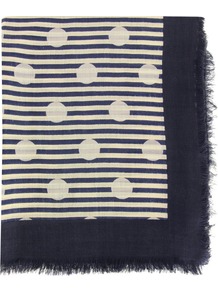863 Willa Dot Bright Navy Scarf - secondary colour: ivory; predominant colour: navy; occasions: casual; type of pattern: standard; style: square; size: standard; material: fabric; pattern: patterned/print