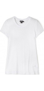 Sequinned Short Sleeve T Shirt - pattern: plain; style: t-shirt; predominant colour: white; occasions: casual, evening; length: standard; fibres: cotton - 100%; fit: straight cut; neckline: crew; sleeve length: short sleeve; sleeve style: standard; texture group: jersey - stretchy/drapey; embellishment: sequins