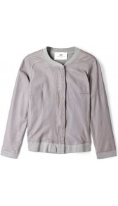 Day Cardi Leather And Jersey Bomber Jacket Day Birger Et - pattern: plain; collar: round collar/collarless; back detail: contrast pattern/fabric at back; style: bomber; predominant colour: taupe; occasions: casual; length: standard; fit: straight cut (boxy); fibres: leather - 100%; sleeve length: 3/4 length; sleeve style: standard; texture group: leather; collar break: high/illusion of break when open; pattern type: fabric