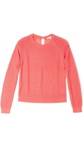 Pink Lazulis Jumper With Silk Back - pattern: plain; style: standard; hip detail: fitted at hip; back detail: contrast pattern/fabric at back, keyhole/peephole detail at back; predominant colour: coral; occasions: casual, work; length: standard; fibres: cotton - 100%; fit: standard fit; neckline: crew; sleeve length: long sleeve; sleeve style: standard; texture group: knits/crochet; trends: fluorescent; pattern type: knitted - other; pattern size: standard