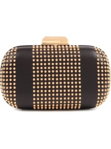 Studded Box Clutch - predominant colour: black; occasions: evening, occasion; type of pattern: small; style: clutch; length: hand carry; size: small; material: leather; embellishment: studs; pattern: plain, patterned/print, vertical stripes; trends: metallics; finish: plain