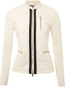 Women's Long Sleeved Lightweight Padded Jacket, Ivory - length: standard; style: quilted; collar: high neck; fit: slim fit; predominant colour: ivory; occasions: casual; fibres: polyester/polyamide - 100%; sleeve length: long sleeve; sleeve style: standard; collar break: high; pattern type: fabric