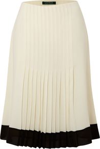 Mid Length Floral Print Pleated Skirt, Black & Ivory - pattern: plain, colourblock; fit: body skimming; style: pleated; waist: mid/regular rise; predominant colour: ivory; occasions: evening, work, occasion; length: on the knee; fibres: polyester/polyamide - 100%; hip detail: structured pleats at hip; texture group: sheer fabrics/chiffon/organza etc.; pattern type: fabric; pattern size: light/subtle