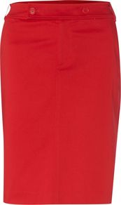 Women's Knee Length Pencil Skirt With Button Detail, Red - pattern: plain; style: pencil; fit: tailored/fitted; hip detail: fitted at hip; waist: mid/regular rise; predominant colour: true red; occasions: casual, evening, work; length: just above the knee; fibres: cotton - stretch; waist detail: narrow waistband; pattern type: fabric; pattern size: standard; texture group: woven light midweight