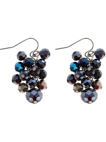 Saffia Earring, Blue - predominant colour: navy; occasions: evening, occasion; style: drop; length: mid; size: standard; material: chain/metal; fastening: pierced; trends: metallics; finish: metallic; embellishment: beading, jewels