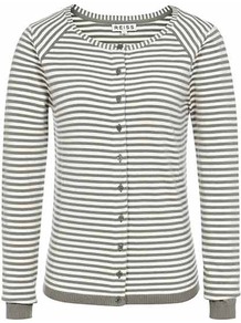 Kirby Stripe Cardi - neckline: round neck; pattern: horizontal stripes; secondary colour: ivory; predominant colour: sage; occasions: casual, work; length: standard; style: standard; fibres: cotton - stretch; fit: slim fit; sleeve length: long sleeve; sleeve style: standard; texture group: knits/crochet; pattern type: knitted - fine stitch; pattern size: small & busy