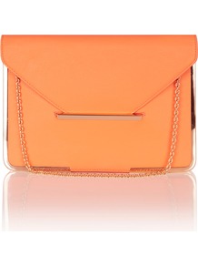 Metal Edge Structured Clutch - predominant colour: bright orange; occasions: casual, evening, occasion; style: clutch; length: hand carry; size: small; material: faux leather; pattern: plain; finish: plain; embellishment: chain/metal